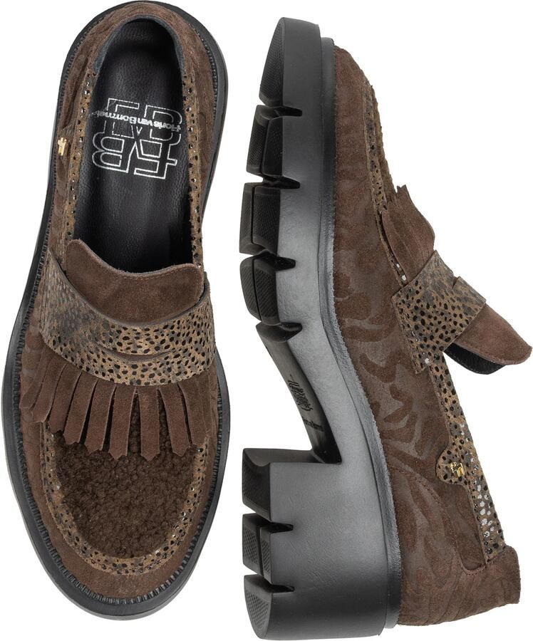 Floris van Bommel Maddi 02.02 suède loafers met blokhak en profielzool donkerbruin - Foto 4