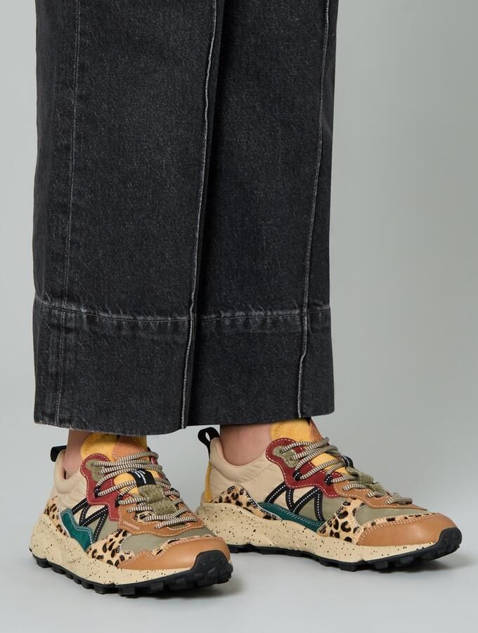 Flower Mountain Sneakers laag 'LENZAN UNI' camel petrol groen gemêleerd rood - Foto 4