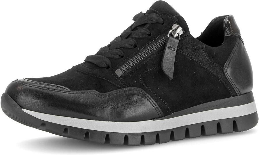 Gabor 6030.01.001 Sneakers Zwart Leer en Suede Dames Breedtemaat H Zwart - Foto 3