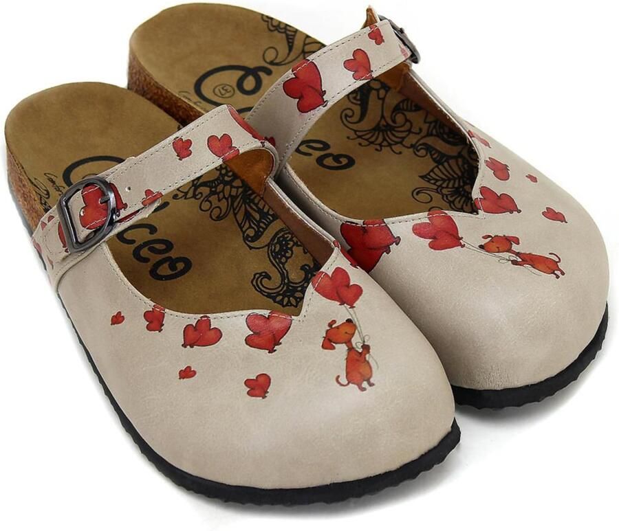 Goby Clogs 'Women Calceo Beige Clogs CAL2210 with hearts and dog' beige - Foto 3