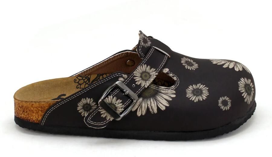 Goby Clogs 'Women Calceo Black and Beige Clogs CAL5457 with flower design' gemengde kleuren