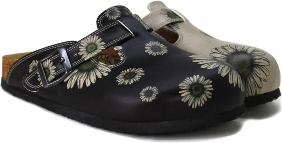 Goby Clogs 'Women Calceo Black and Beige Clogs CAL5457 with flower design' gemengde kleuren - Foto 4