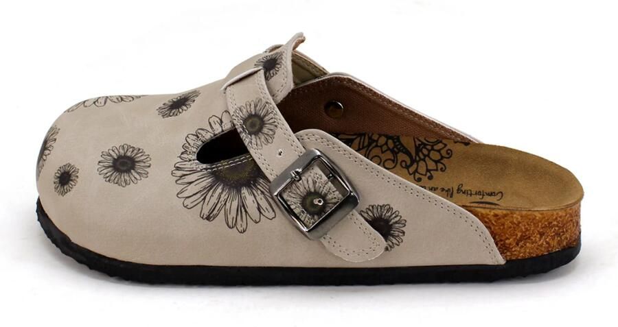 Goby Clogs 'Women Calceo Black and Beige Clogs CAL5457 with flower design' gemengde kleuren - Foto 3