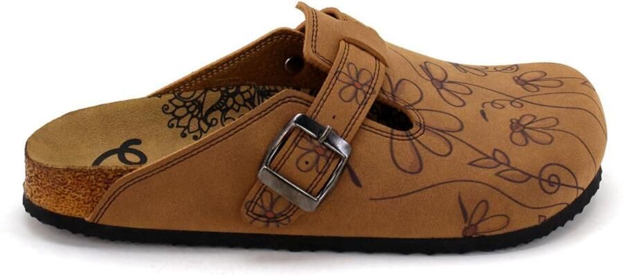 Goby Clogs 'Women Calceo Brown Clogs CALN201 with flowers' bruin - Foto 4