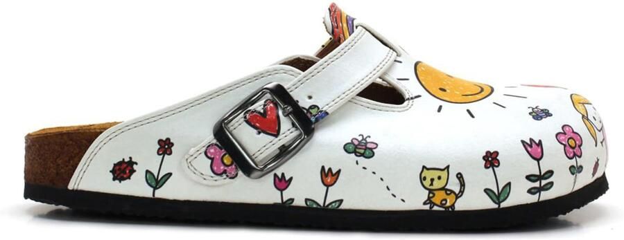 GOBY Dames Clogs Zon en Wolk Illustratie Handgemaakt Vegan Leer Comfortabele Damesklompen