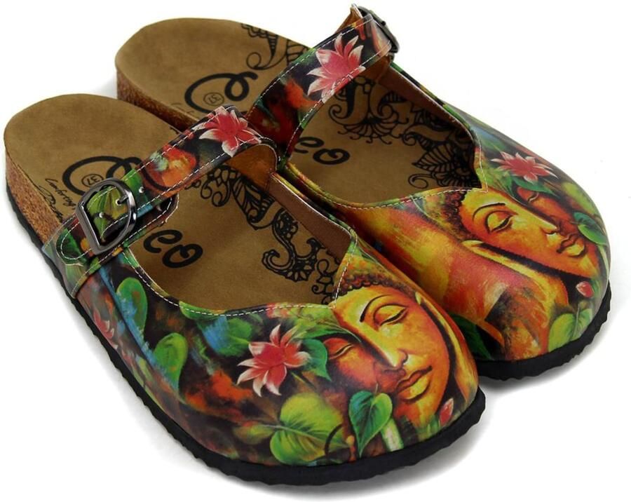 Goby Clogs 'Women Calceo Multicolor Clogs CAL2212 with Buddha' gemengde kleuren - Foto 3