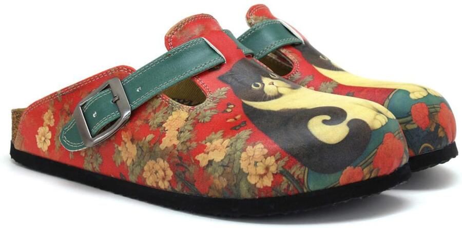 Goby Clogs 'Women Calceo Red Clogs WCAL5430 with cat design' rood - Foto 3
