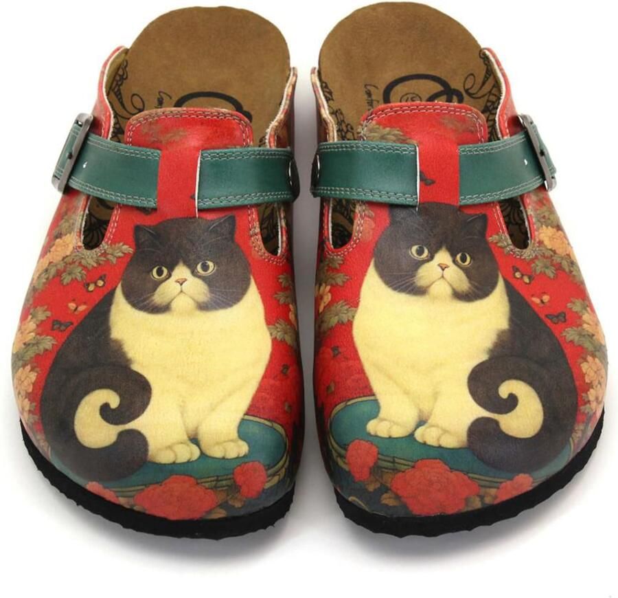 Goby Clogs 'Women Calceo Red Clogs WCAL5430 with cat design' rood - Foto 2