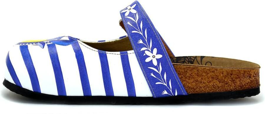 Goby Clogs 'Women Calceo White Clogs WCAL2215 with blue stripes and lemons' blauw - Foto 5