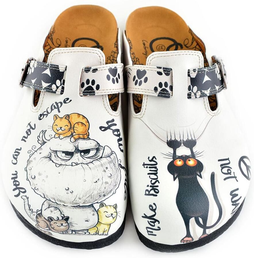 Goby Clogs 'Women shoes -Calceo mules with cats WCAL342' wit - Foto 2