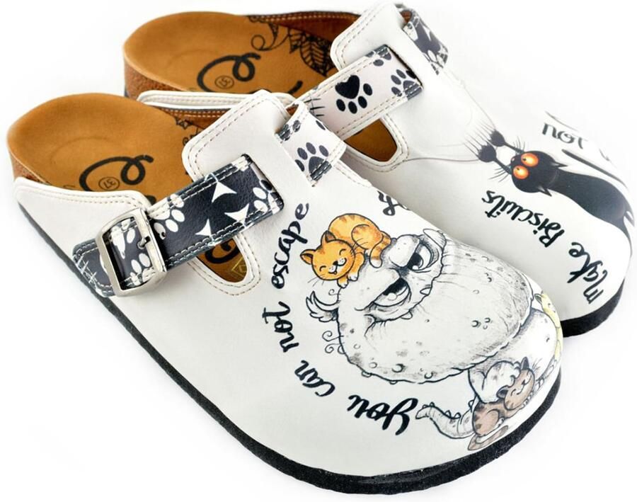 Goby Clogs 'Women shoes -Calceo mules with cats WCAL342' wit - Foto 3