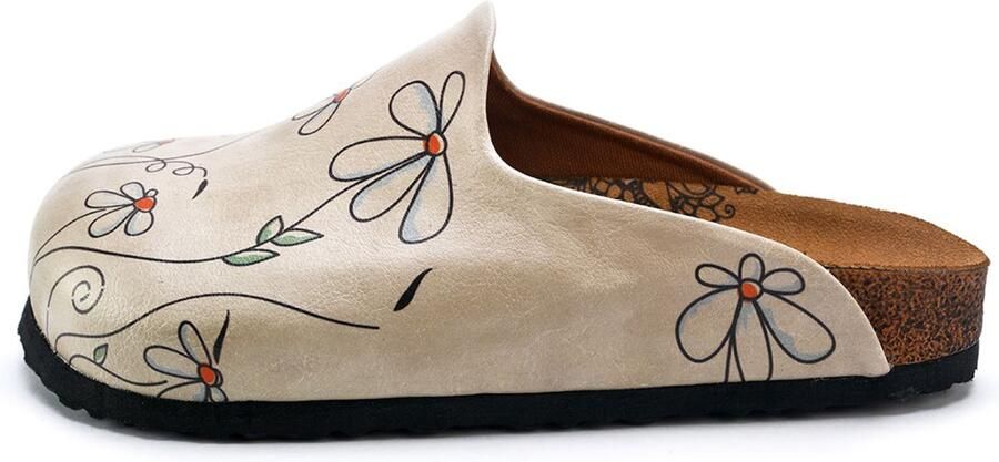 Goby Clogs 'Women shoes -Calceo mules with daisies CAL1410' offwhite