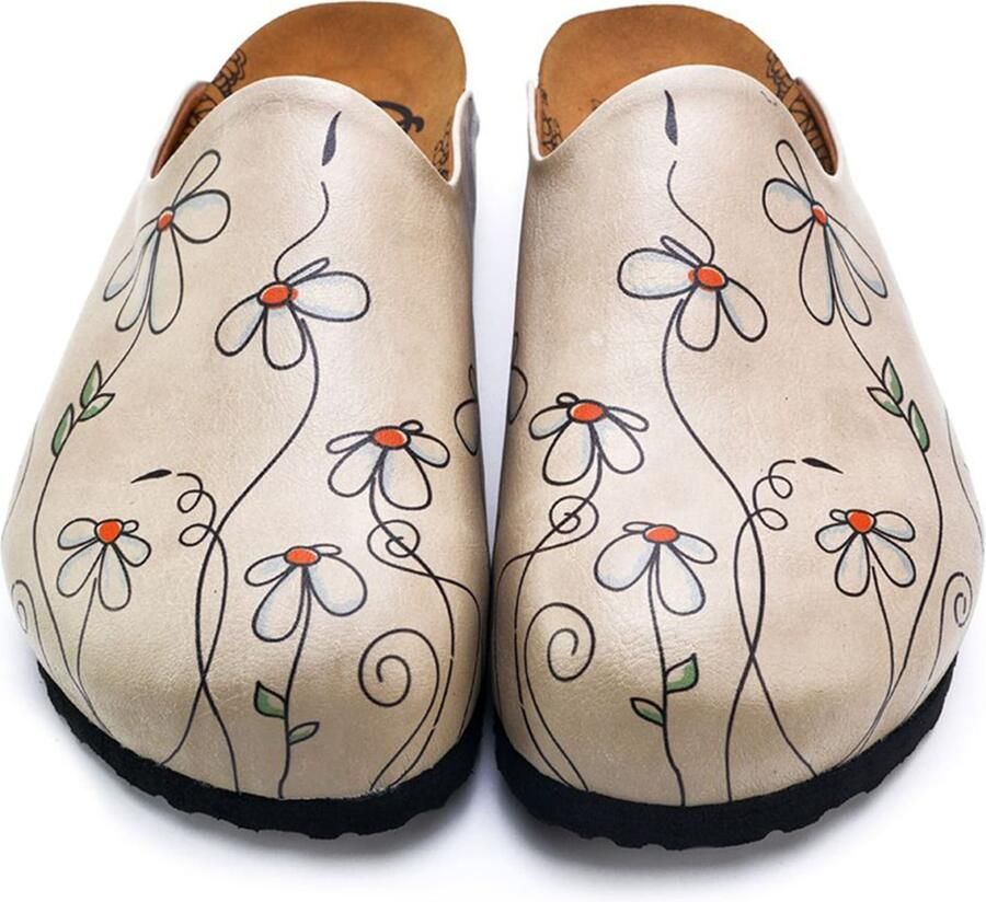 Goby Clogs 'Women shoes -Calceo mules with daisies CAL1410' offwhite - Foto 3