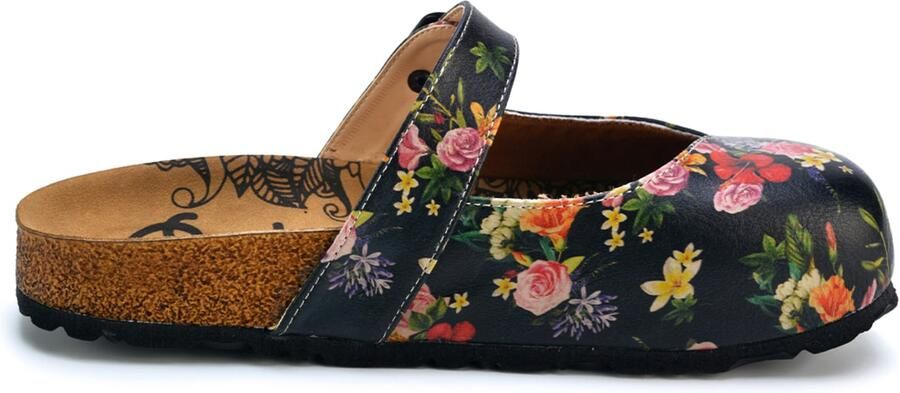 Goby Clogs 'Women shoes -Calceo mules with flowers CAL2201' zwart - Foto 5