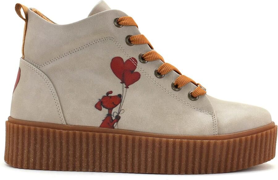 GOBY Dames Veterboots Hartjesprint Platform Zool Handgemaakt Premium Kwaliteit