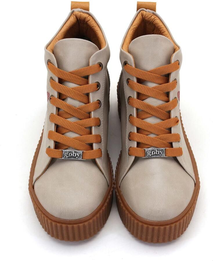 GOBY Dames Veterboots Hartjesprint Platform Zool Handgemaakt Premium Kwaliteit - Foto 3