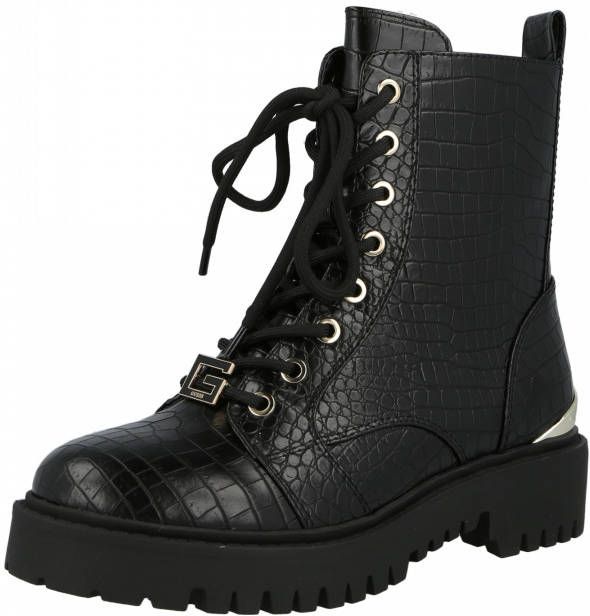 GUESS OMALA veterboots met crocoprint zwart - Schoenen.nl