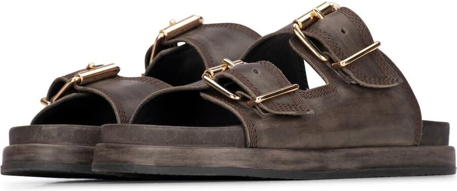 Haboob Bruin Leren Slippers Stijlvolle Details Brown Dames - Foto 3