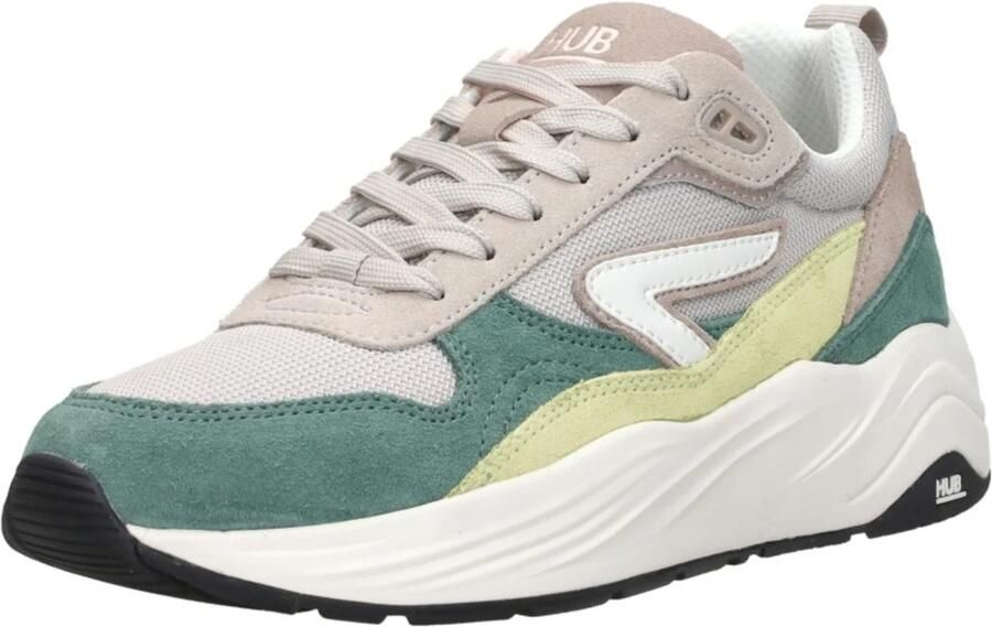HUB Glide chunky suède sneakers beige groen - Foto 4