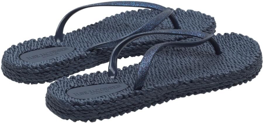 Ilse Jacobsen Hornbæk Glitter flip-flop in gewaad-geweven blik Blauw Dames - Foto 10