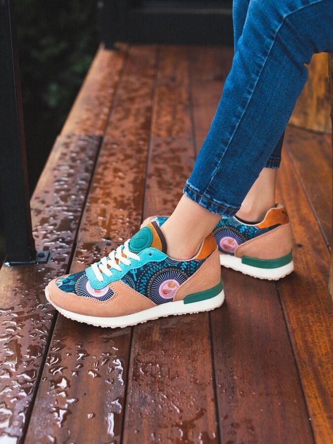 Inkkas Chanterelle Vegan dames tennis sneaker low top Vegan sneaker met paddenstoelenprint paars geel groen 100% Vegan - Foto 6