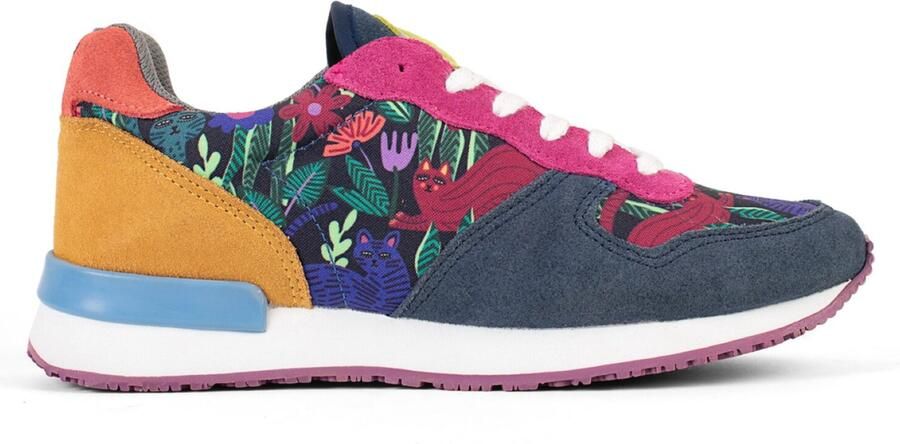 Inkkas Sokoke dames sneaker comfortabele suède sneaker met kattenprint magenta blauw geel groen - Foto 2