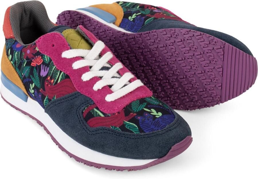 Inkkas Sokoke dames sneaker comfortabele suède sneaker met kattenprint magenta blauw geel groen - Foto 6