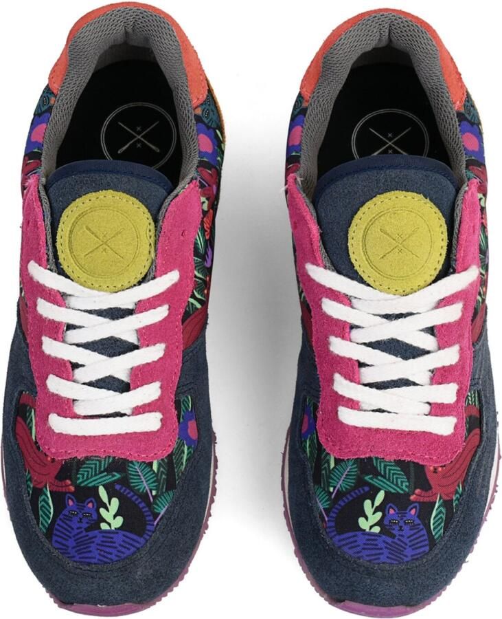 Inkkas Sokoke dames sneaker comfortabele suède sneaker met kattenprint magenta blauw geel groen - Foto 4