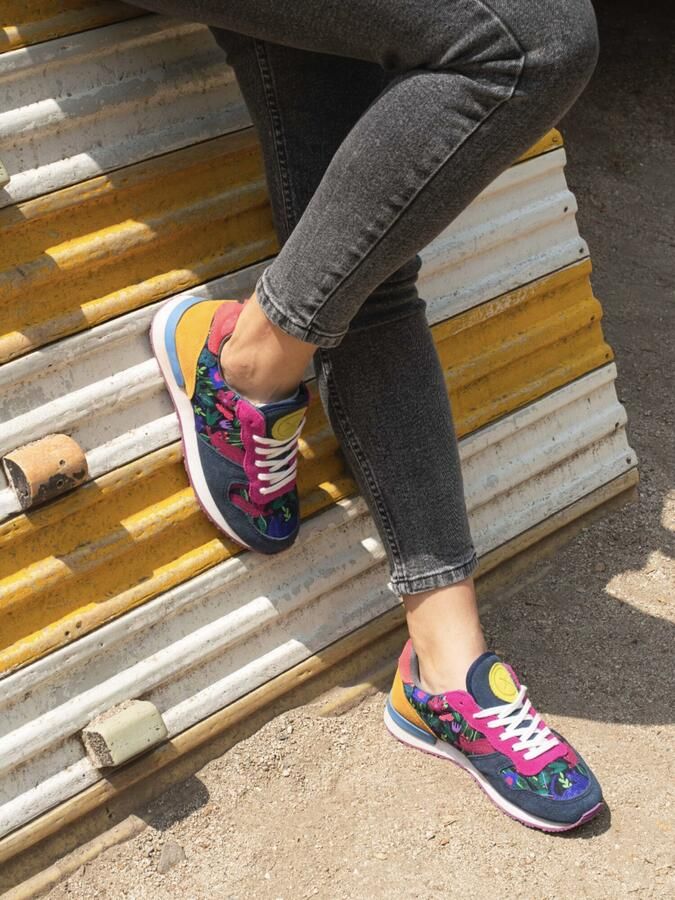 Inkkas Sokoke dames sneaker comfortabele suède sneaker met kattenprint magenta blauw geel groen - Foto 5