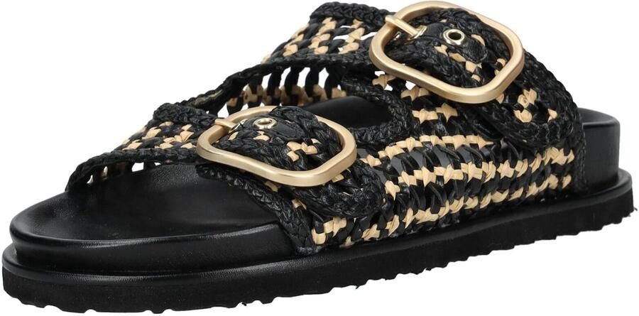 Inuovo Zwarte Raffia Slippers met Gesp