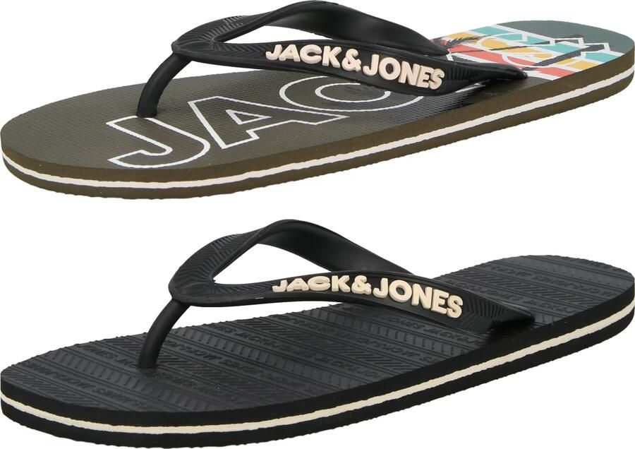 JACK & JONES Teenslippers crème antraciet olijfgroen