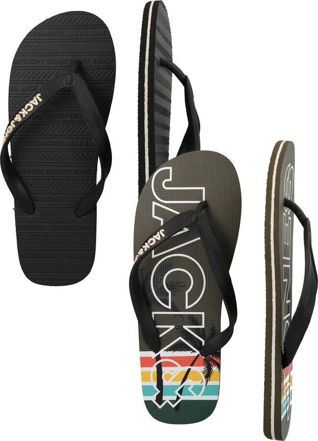 JACK & JONES Teenslippers crème antraciet olijfgroen - Foto 3