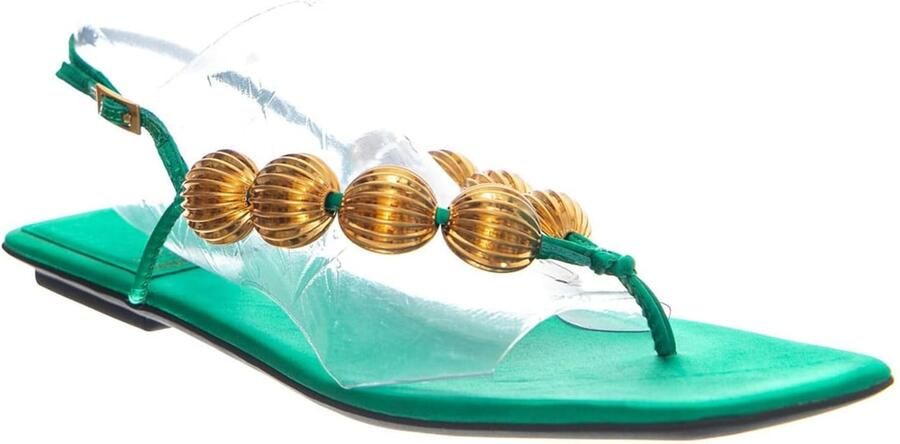 Jeffrey Campbell Sandaal 'YUCATAN GREEN SATIN GOLD' groen - Foto 4