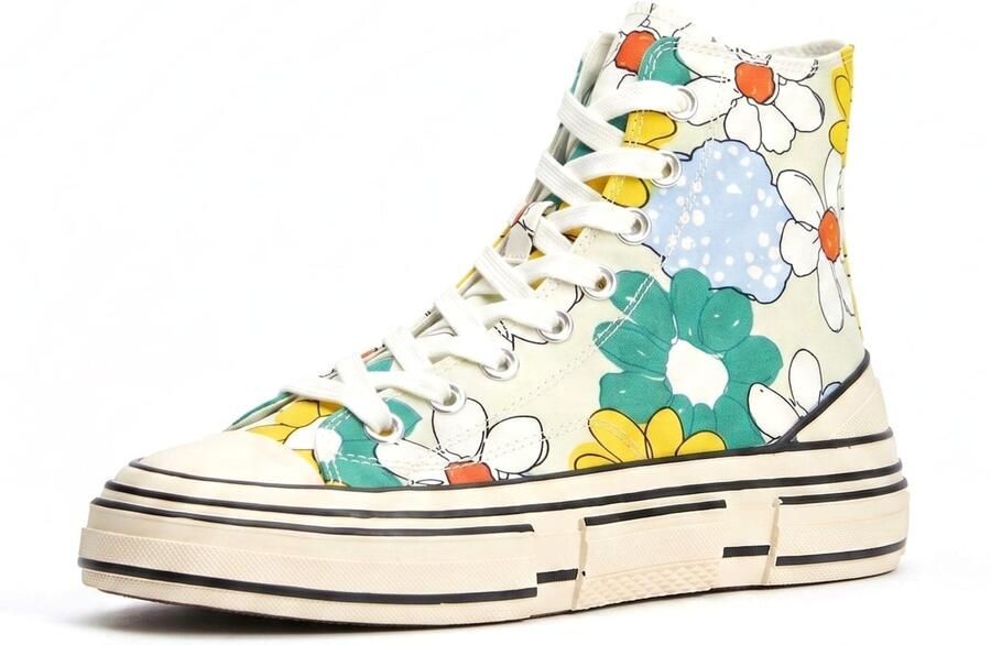 Jeffrey Campbell Sneakers hoog 'JC Play Endorphin-H Canvas Green Yellow Multi Floral Shoes' gemengde kleuren
