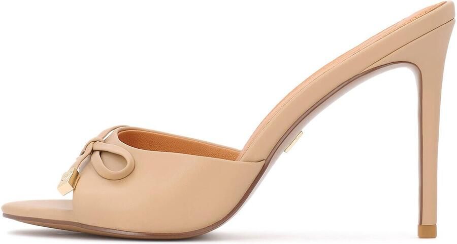 Kazar Beige leather stiletto mules with a decorative bow