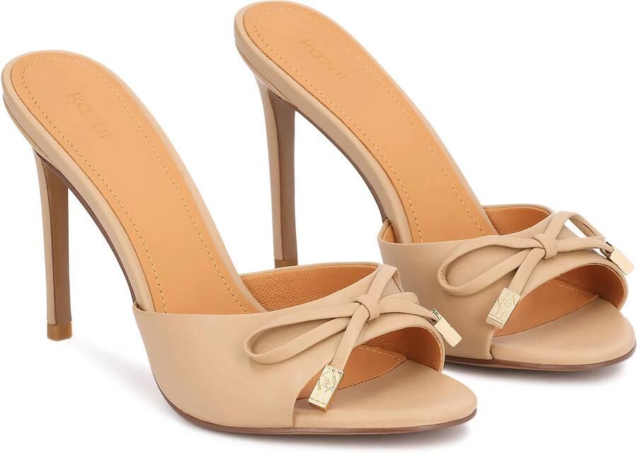 Kazar Beige leather stiletto mules with a decorative bow - Foto 4