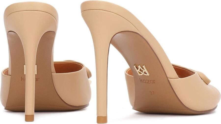 Kazar Beige leather stiletto mules with a decorative bow - Foto 5