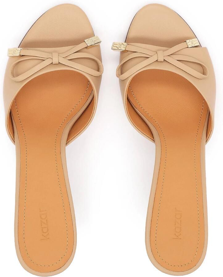 Kazar Beige leather stiletto mules with a decorative bow - Foto 3