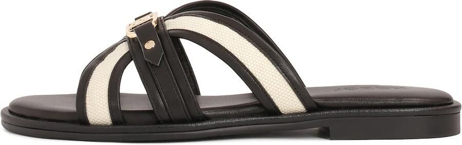 Kazar Comfortable slides in leather and fabric on a flat sole