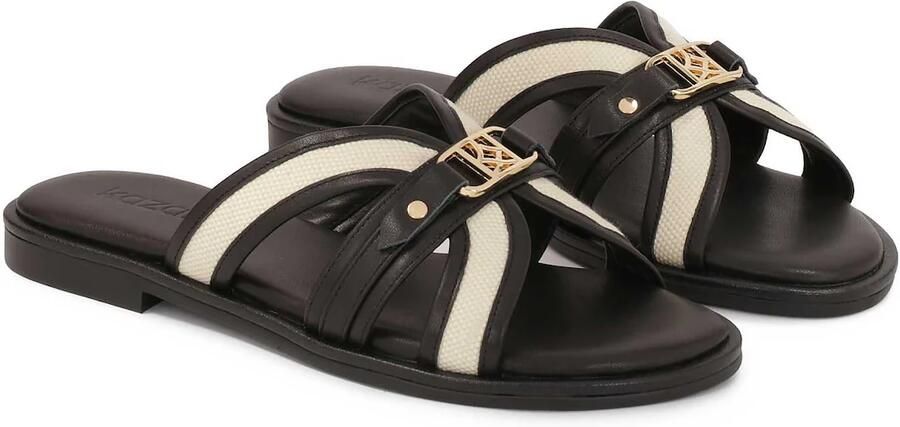 Kazar Comfortable slides in leather and fabric on a flat sole - Foto 3