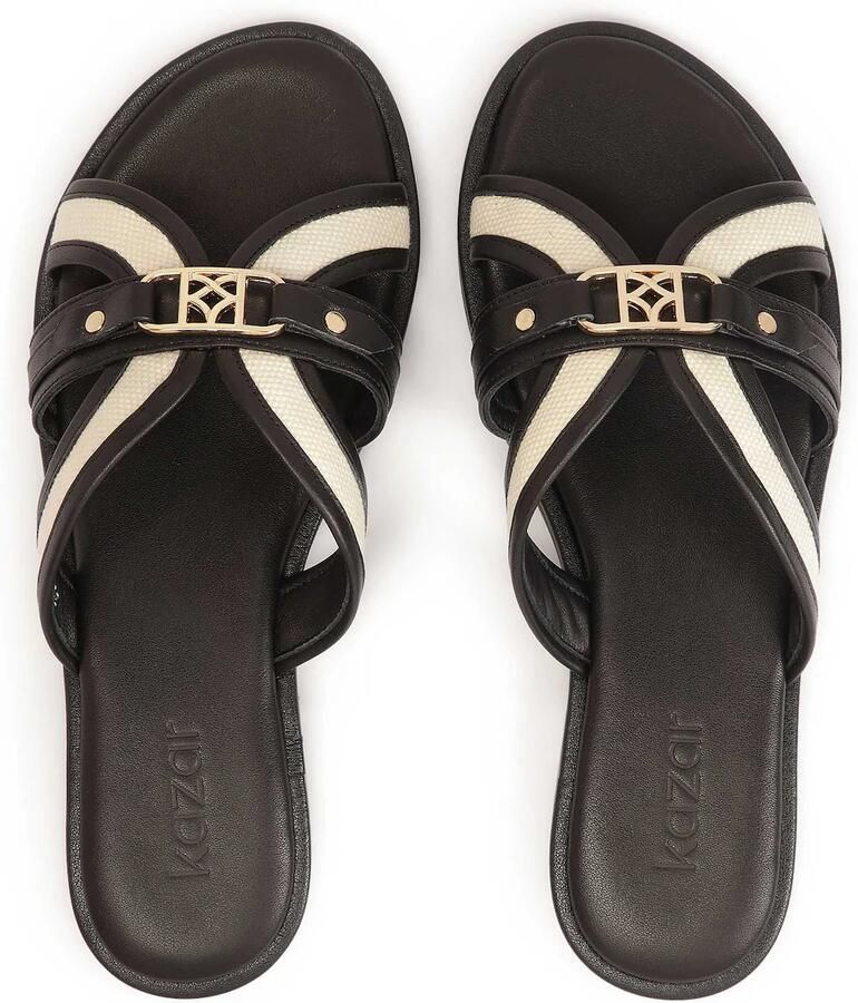 Kazar Comfortable slides in leather and fabric on a flat sole - Foto 2