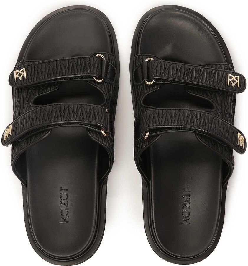 Kazar Zwarte reliëf leren slippers op een comfortabele zool - Foto 4