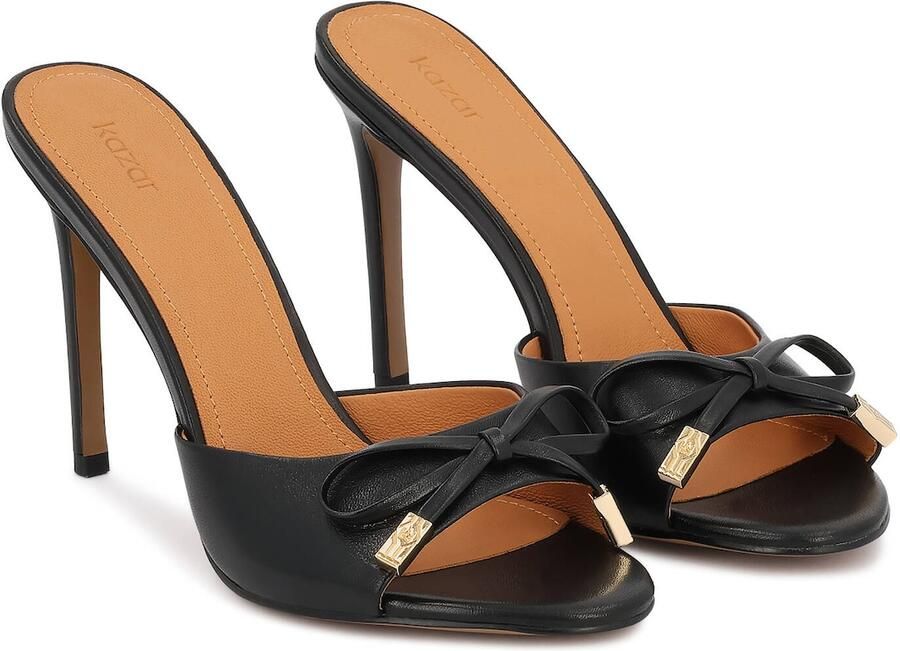 Kazar Black leather stiletto mules with a bow - Foto 4