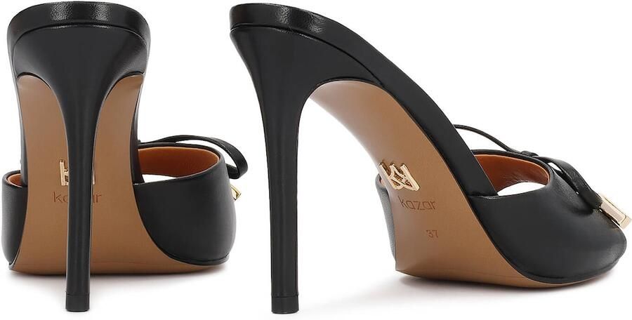 Kazar Black leather stiletto mules with a bow - Foto 2