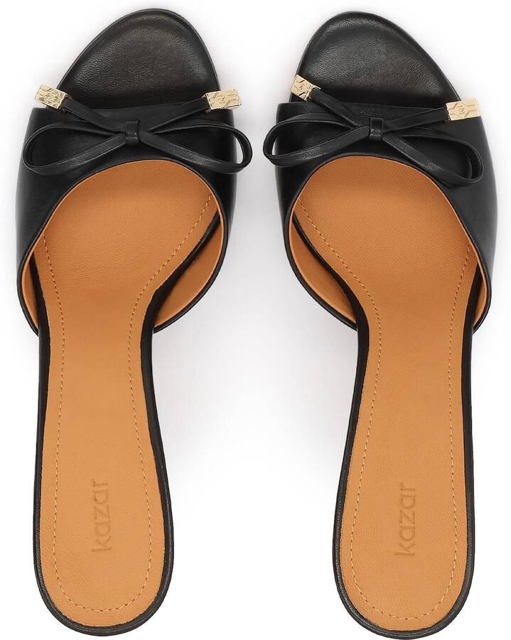 Kazar Black leather stiletto mules with a bow - Foto 3