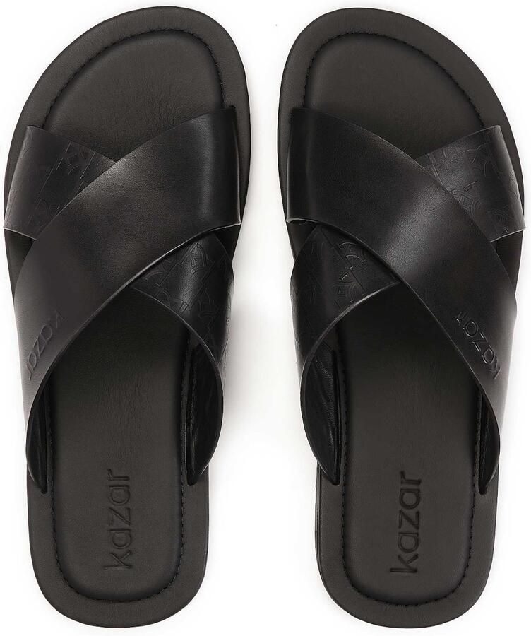 Kazar Minimalistische zwarte leren slides Black Heren - Foto 2