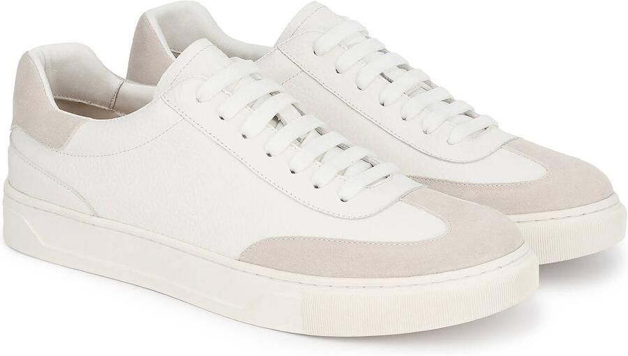 Kazar Men's white leather sneakers with grey suede accents - Foto 4