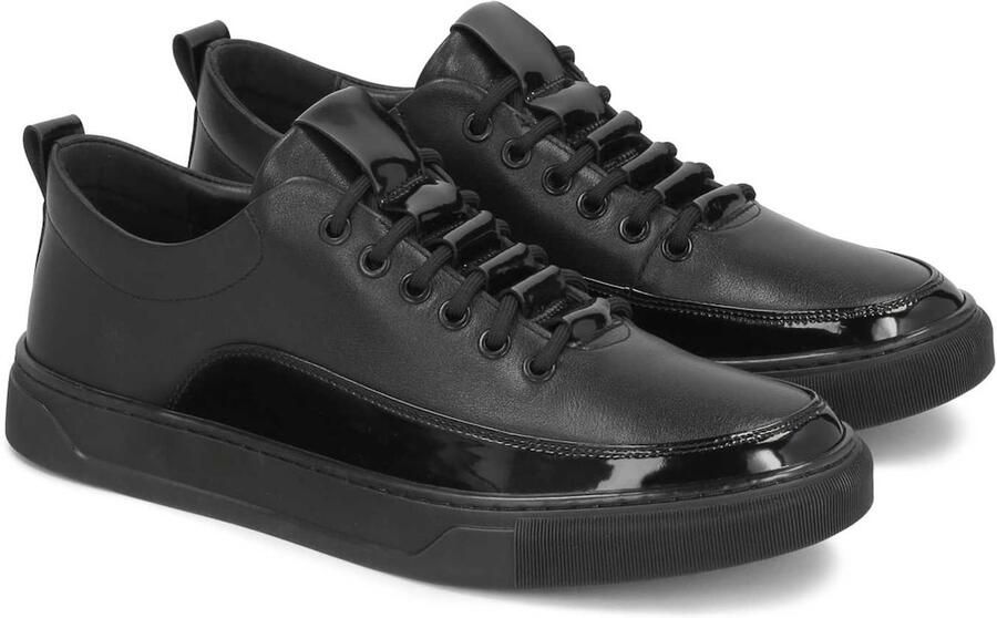 Kazar Heren sneakers van zwart leer met elegante inzetstukken - Foto 3