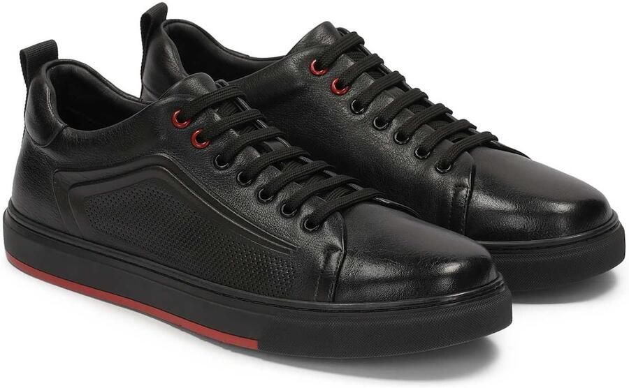 Kazar Zwarte leren sneakers met perforatie en rode inzet.Dit product valt groot uit. - Foto 3
