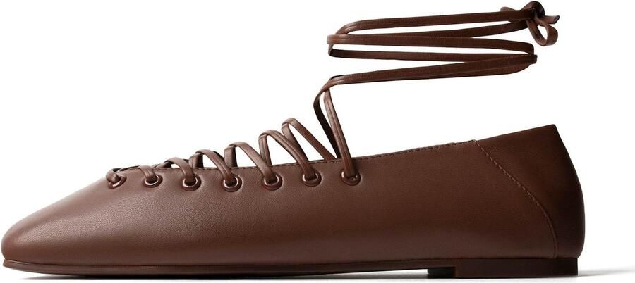L37 HANDMADE SHOES Ballerina met riempjes 'IN THE SHAPE OF YOU' bruin